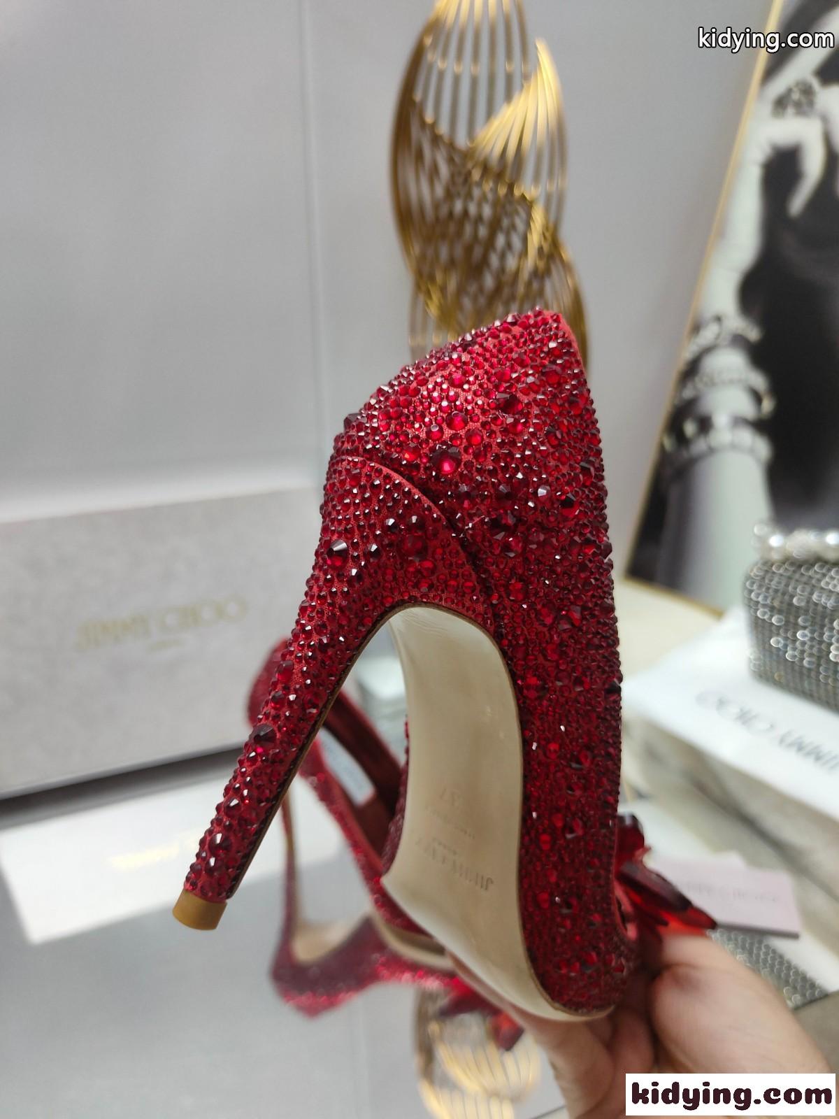 10cm クリスタルポインテッドトゥパンプス ジミーチュウ パンプス コピー レッド-0