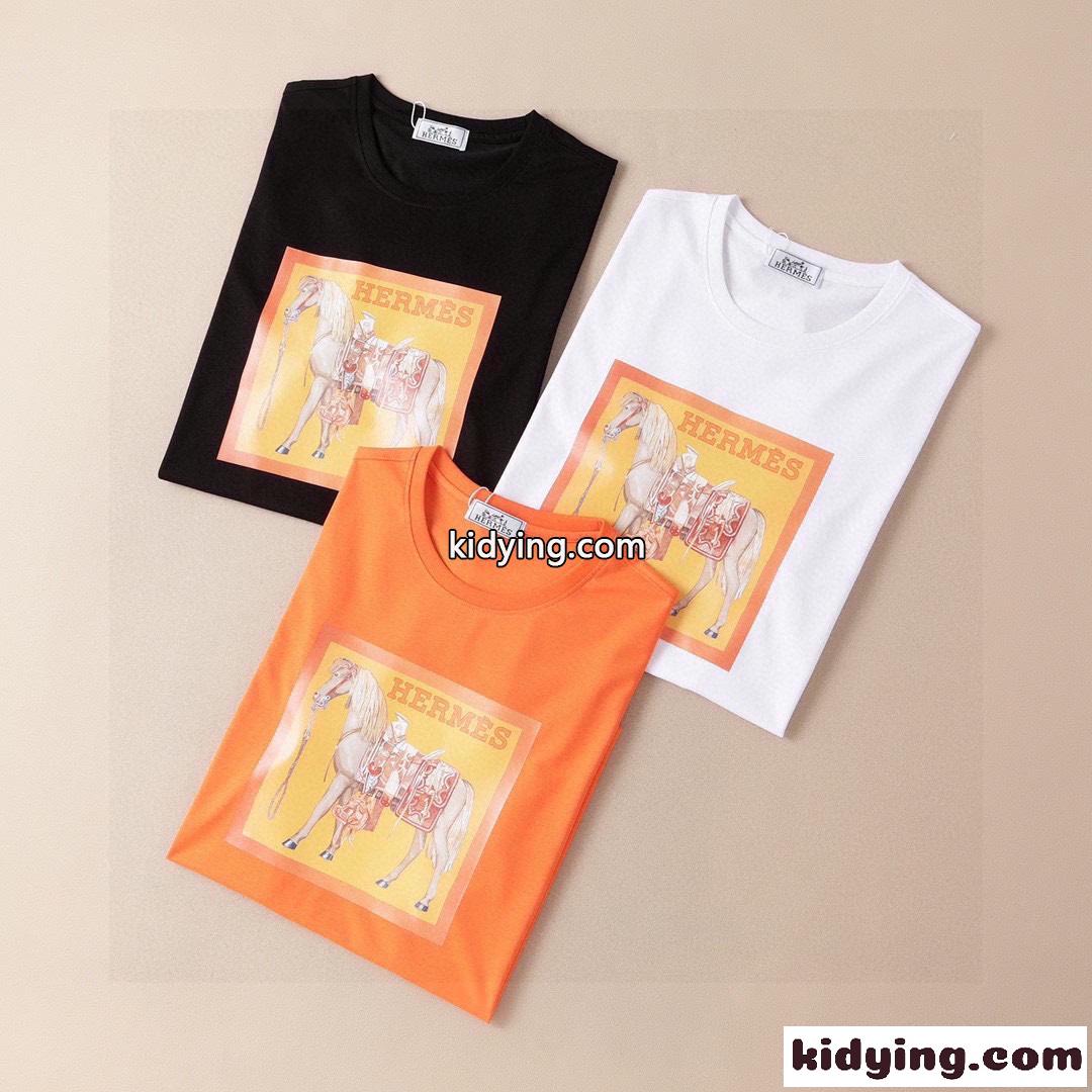 エルメス 半袖tシャツ コピー カジュアル おしゃれ プリント クルーネック コットン トップス-0