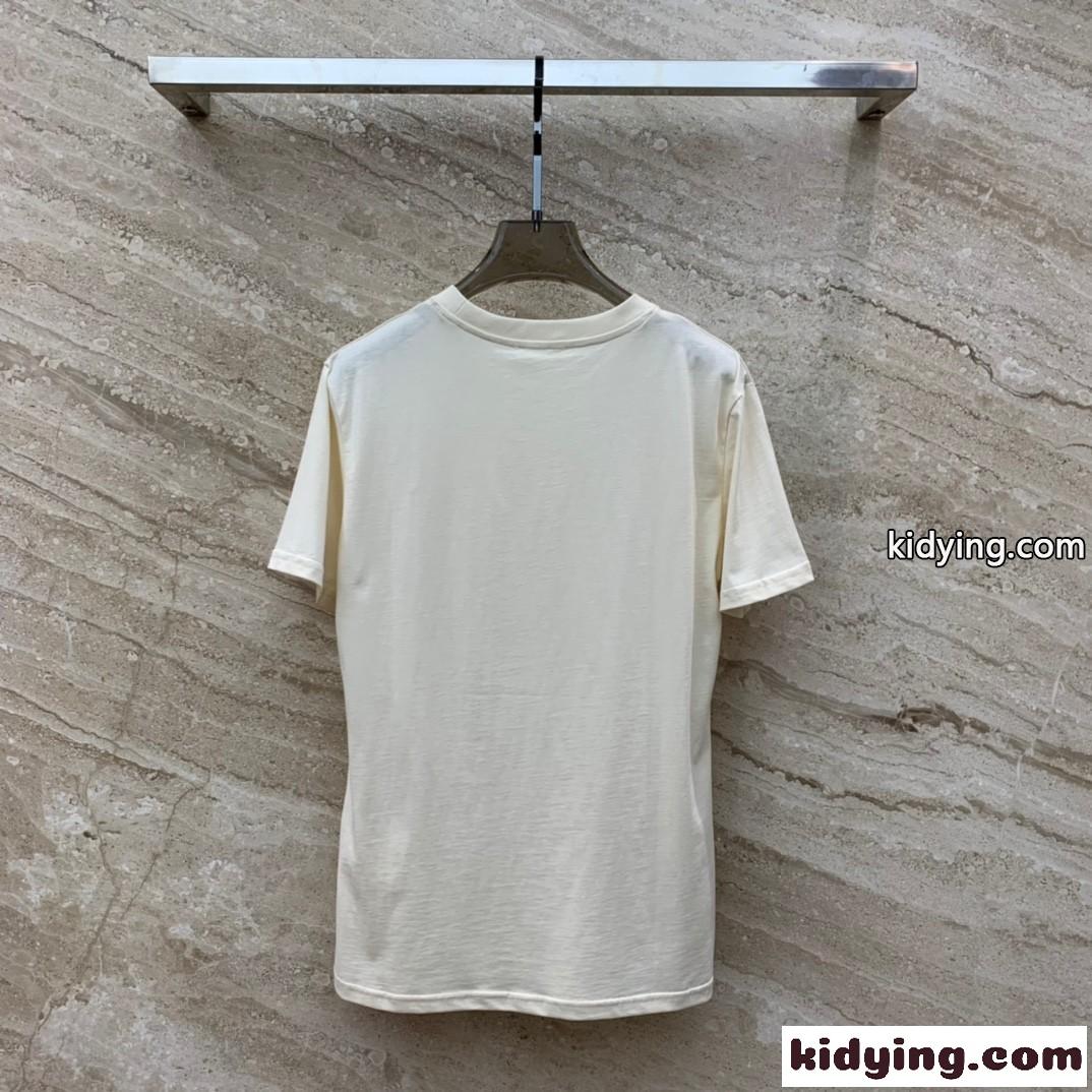 定番 カジュアル ロゴパッチ 半袖Tシャツ クロエ Tシャツ コピー ベージュ-1