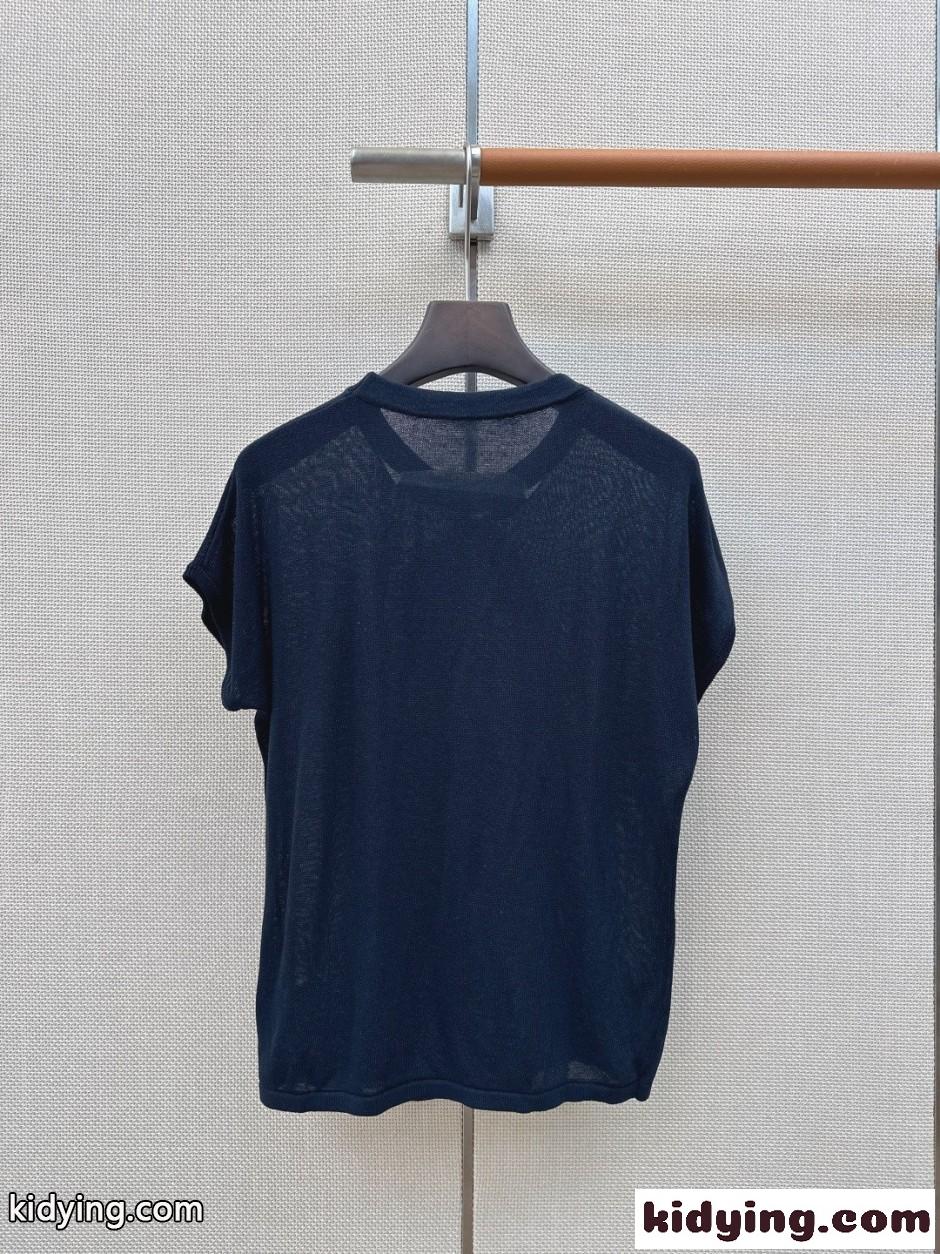 ボウタイ付き ショートスリーブニット クリスチャン・ディオール Tシャツ 偽物 ネイビー-3