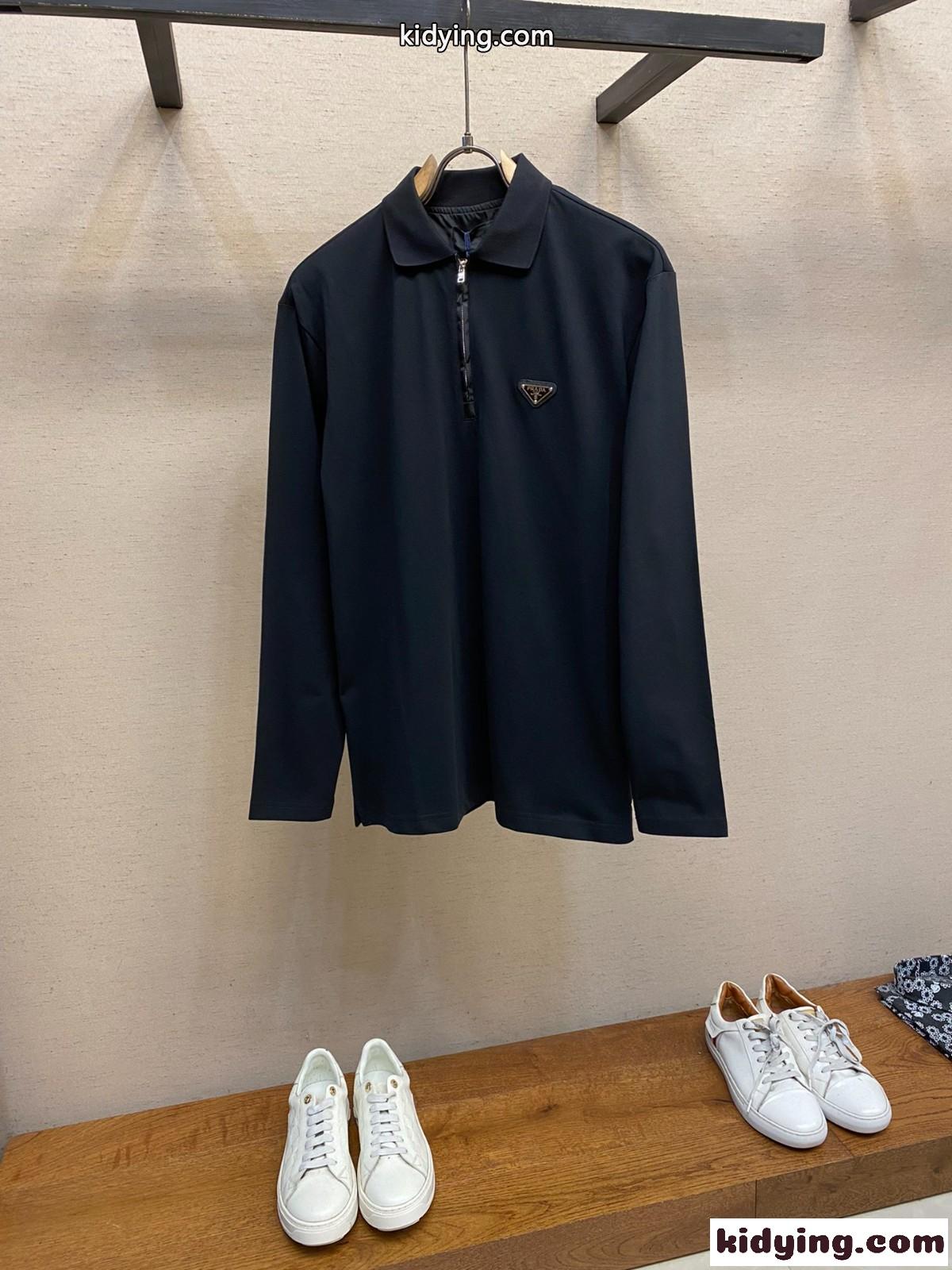 おしゃれ コットン 長袖 ポロシャツ プラダ Tシャツ コピー ハーフジップ-0