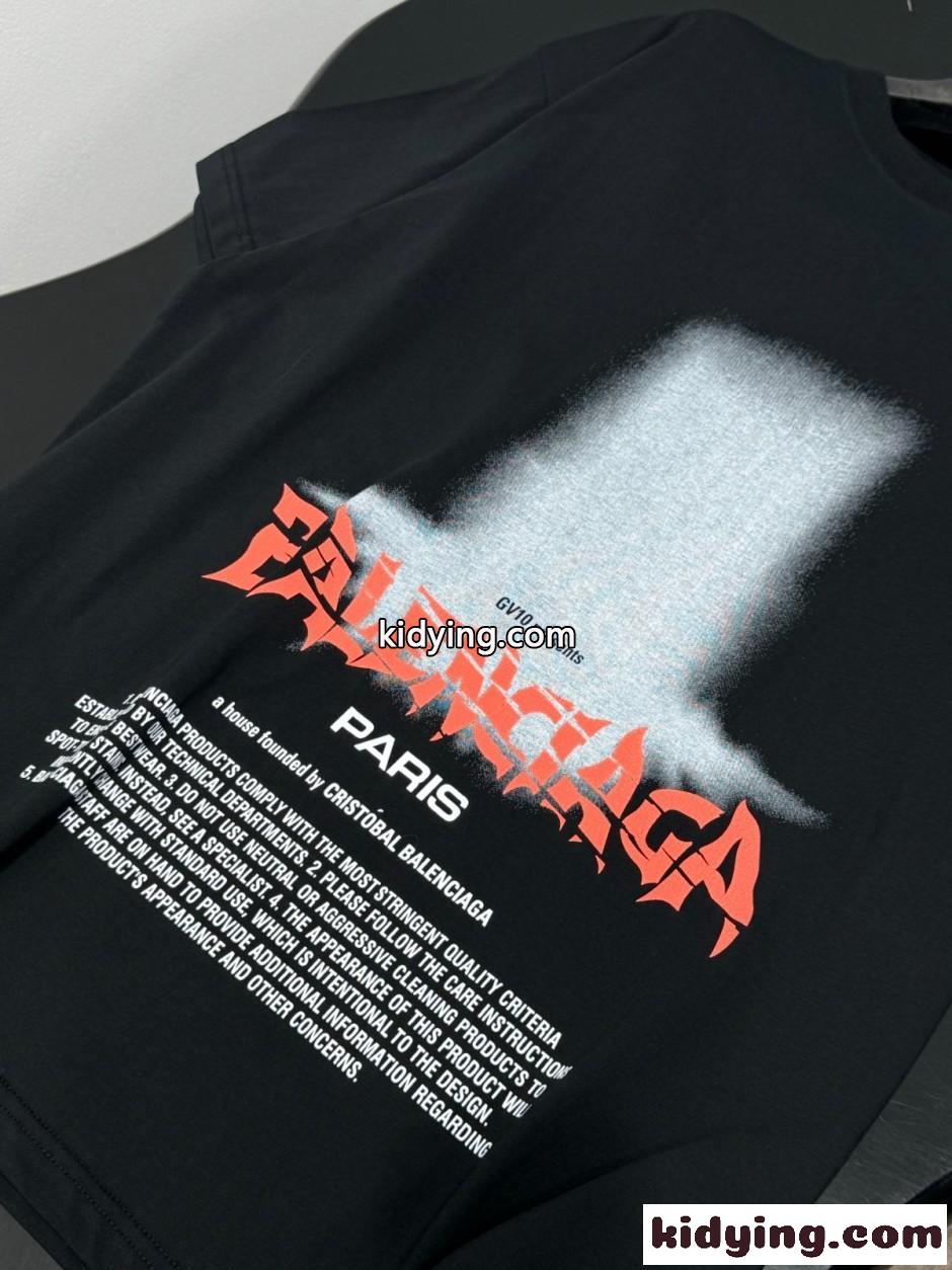 ユニセックス プリント 半袖Tシャツ バレンシアガ Tシャツ 偽物 ブラック-2