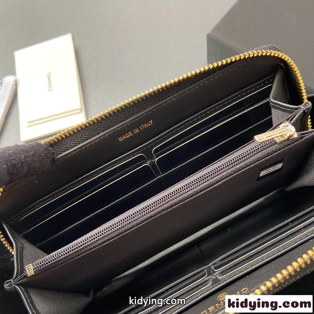 定番 ラウンドファスナー 長財布 シャネル 財布 スーパーコピー ブラック-3