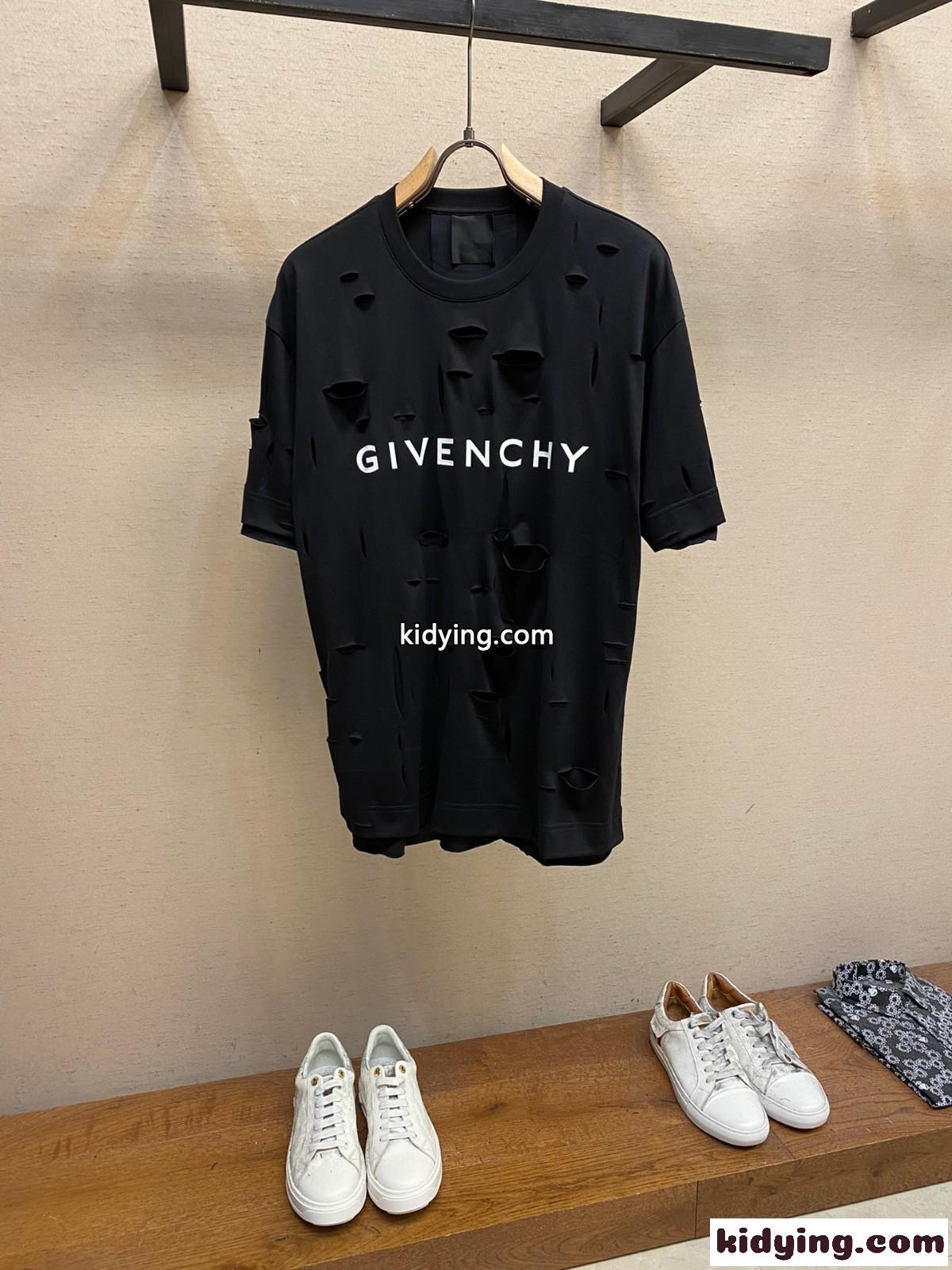 ジバンシィ Tシャツ コピー ダメージ加工 おしゃれ クルーネック コットン 半袖 トップス-0
