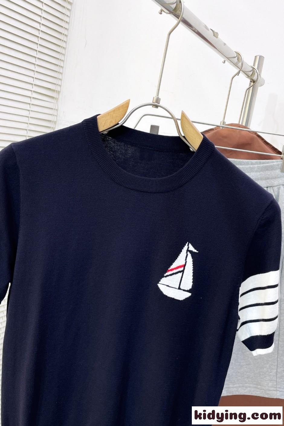 爽やか ヨットモチーフ 半袖 サマーニット トムブラウン Tシャツ 偽物 ネイビー-2