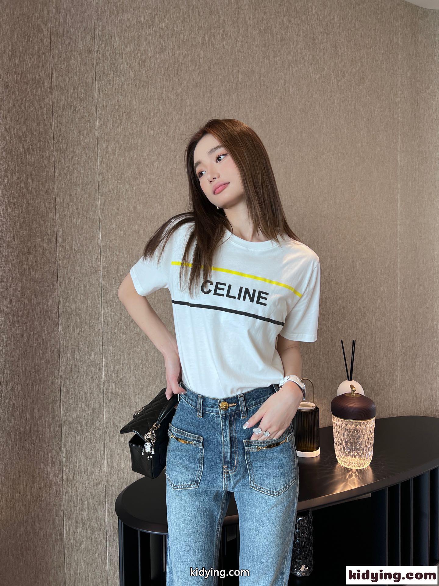 夏の定番 ベーシック ロゴプリント セリーヌ tシャツ コピー 半袖 クルーネック カジュアル トップス-2