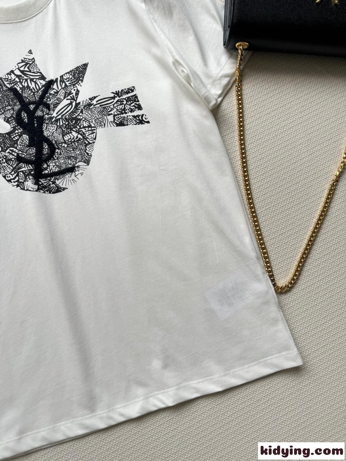 シンプル ロゴ プリント 半袖Tシャツ イヴ・サンローラン Tシャツ コピー ホワイト-4