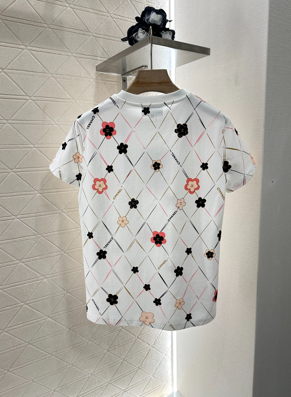 カジュアル プリント 総柄 半袖Tシャツ シャネル Tシャツ コピー コットン ホワイト-2