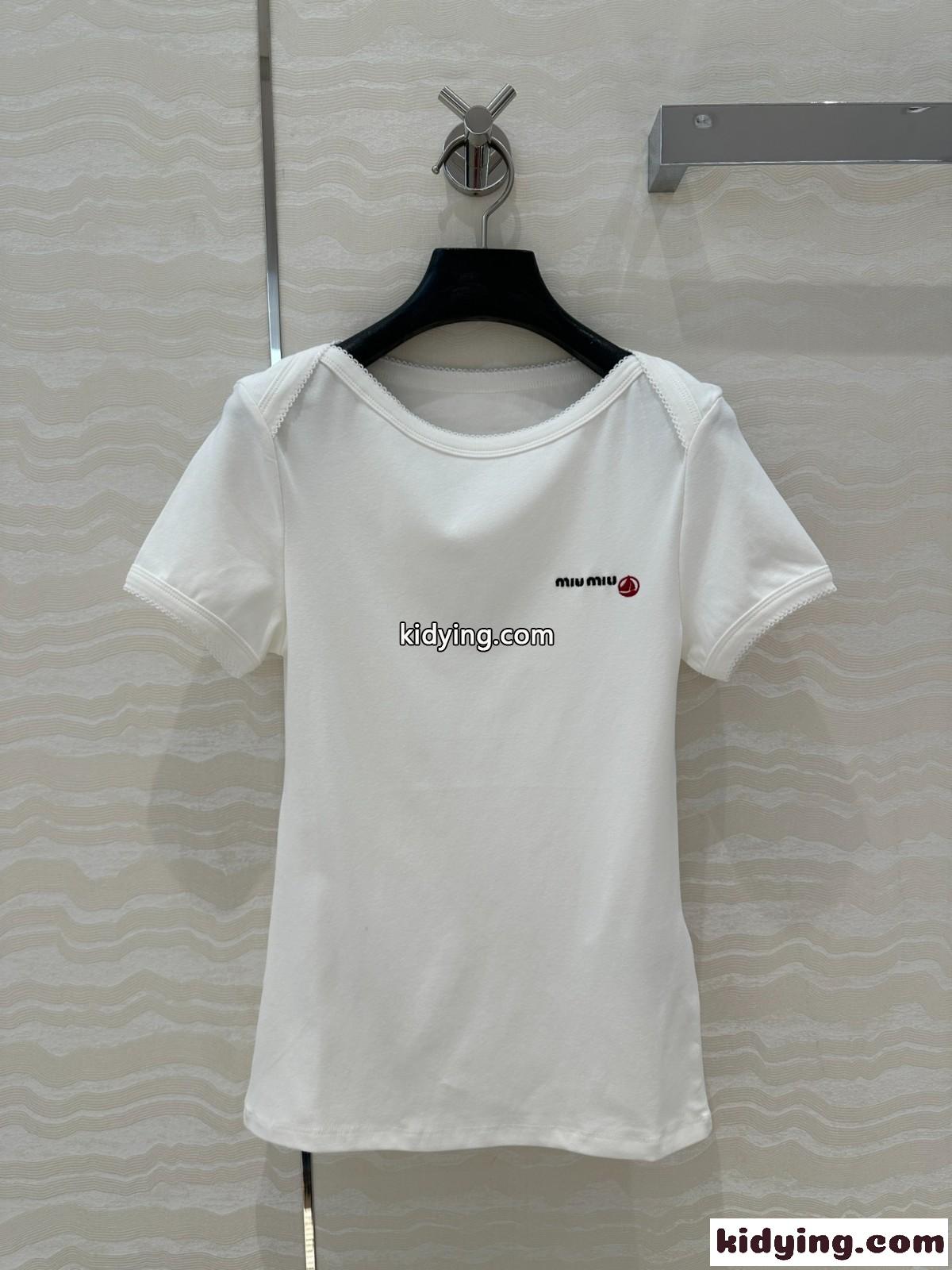 Petit Bateau X Miu Miu ストレッチコットン スリムTシャツ ミュウミュウ Tシャツ コピー-2