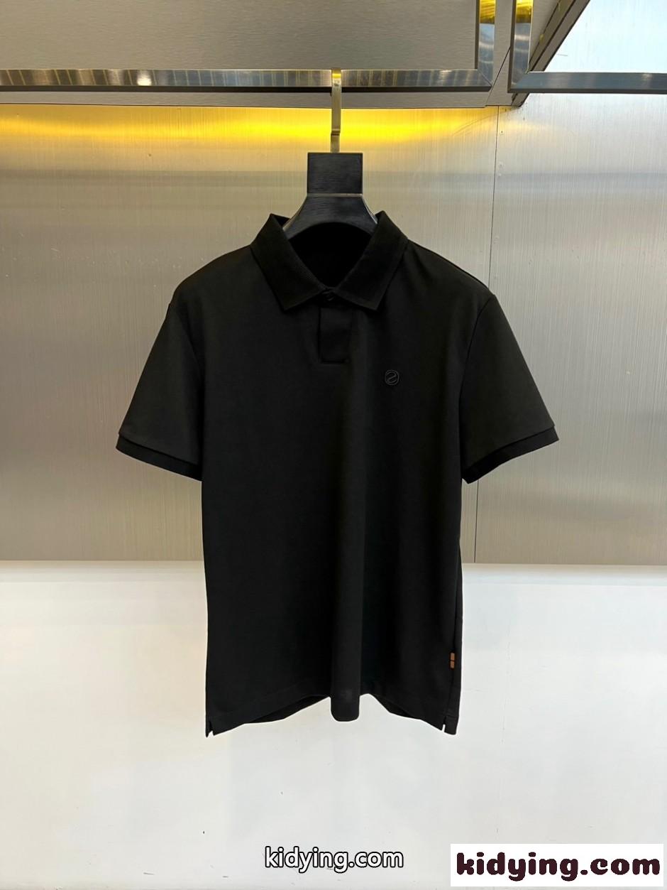 洗練された 上品 半袖 ポロシャツ エルメネジルド・ゼニア Tシャツ 偽物 ブラック-0