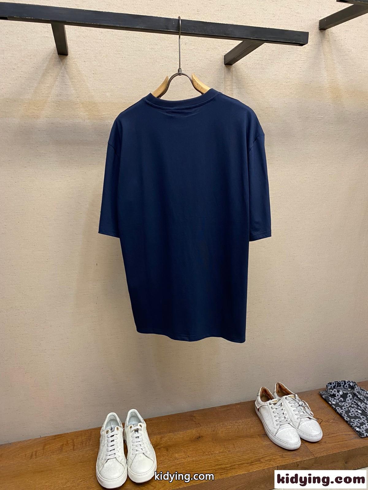 人気 ロゴ入り クルーネック グッチ 半袖Tシャツ コピー コットン ブルー-1