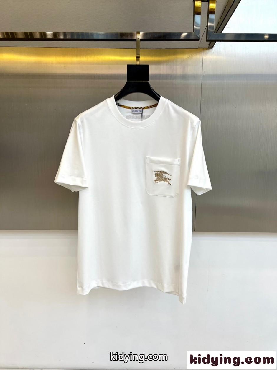 シンプル 馬上の騎士 半袖Tシャツ バーバリー Tシャツ 偽物 クルーネック ホワイト-1