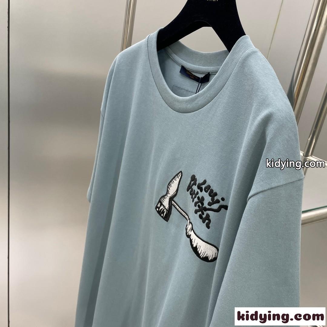 23SS新作 カジュアル ゆったり 刺繍入り ルイヴィトン Tシャツ コピー 半袖 トップス-0