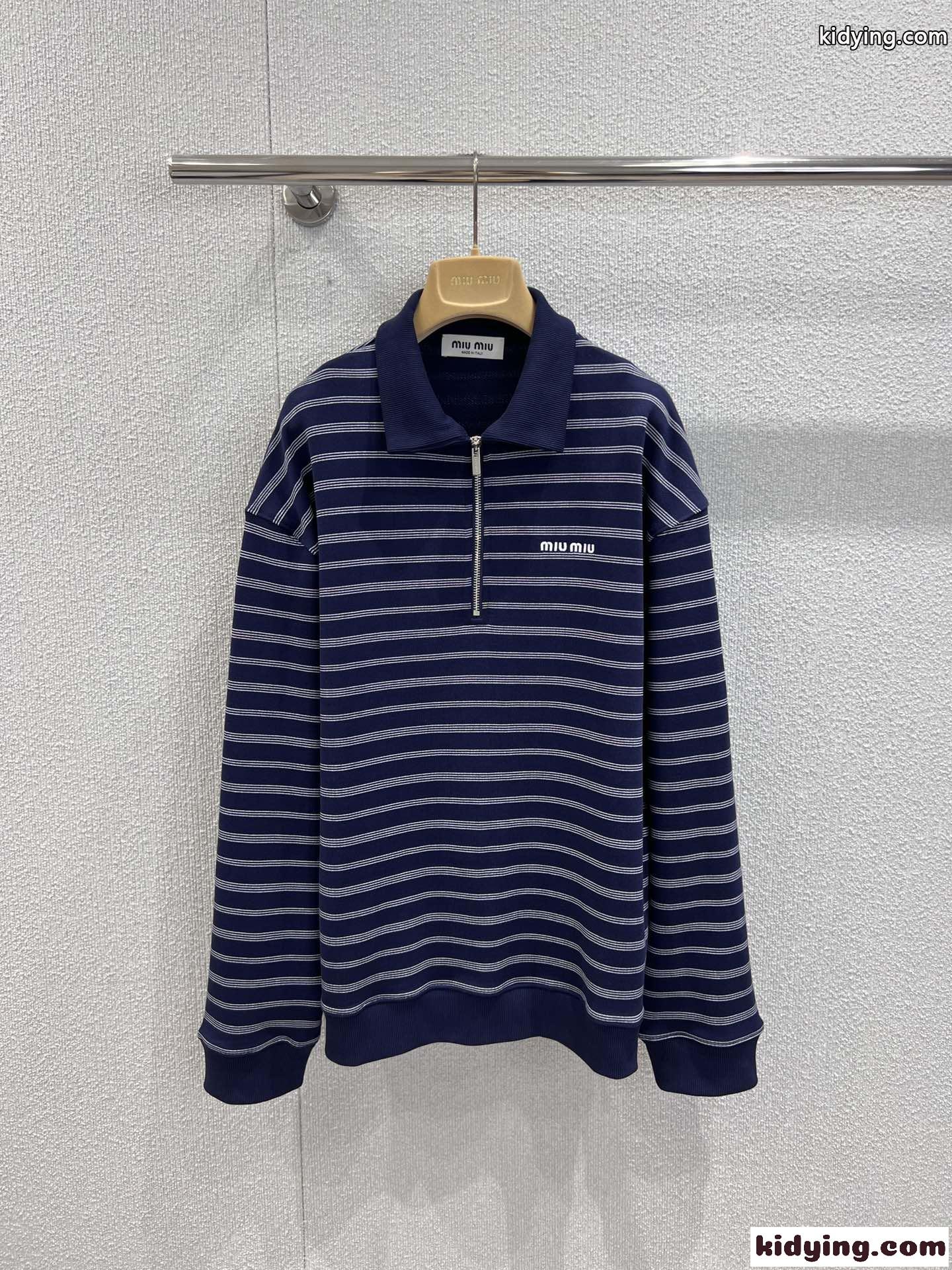 カジュアル ストライプハーフジップ ポロシャツ ミュウミュウ Tシャツ コピー 長袖-0