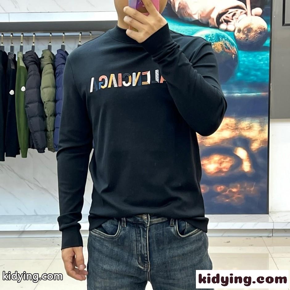 マルチロゴ モックネック ロングTシャツ バレンシアガ Tシャツ 偽物 ブラック-0