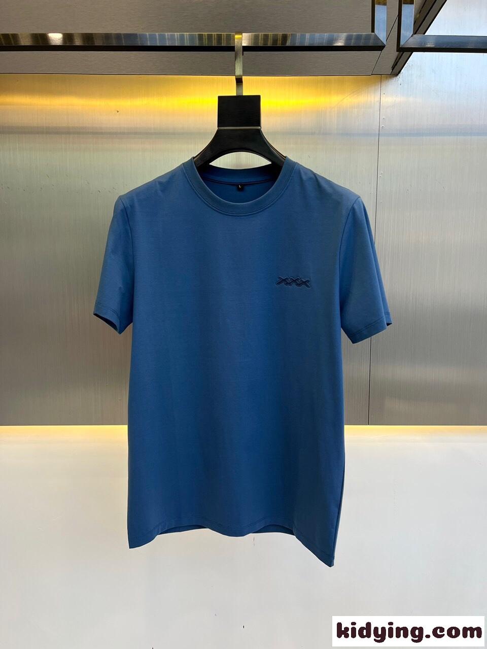 定番 合わせやすい クルーネック エルメネジルド・ゼニア Tシャツ コピー 半袖Tシャツ ブルー-1