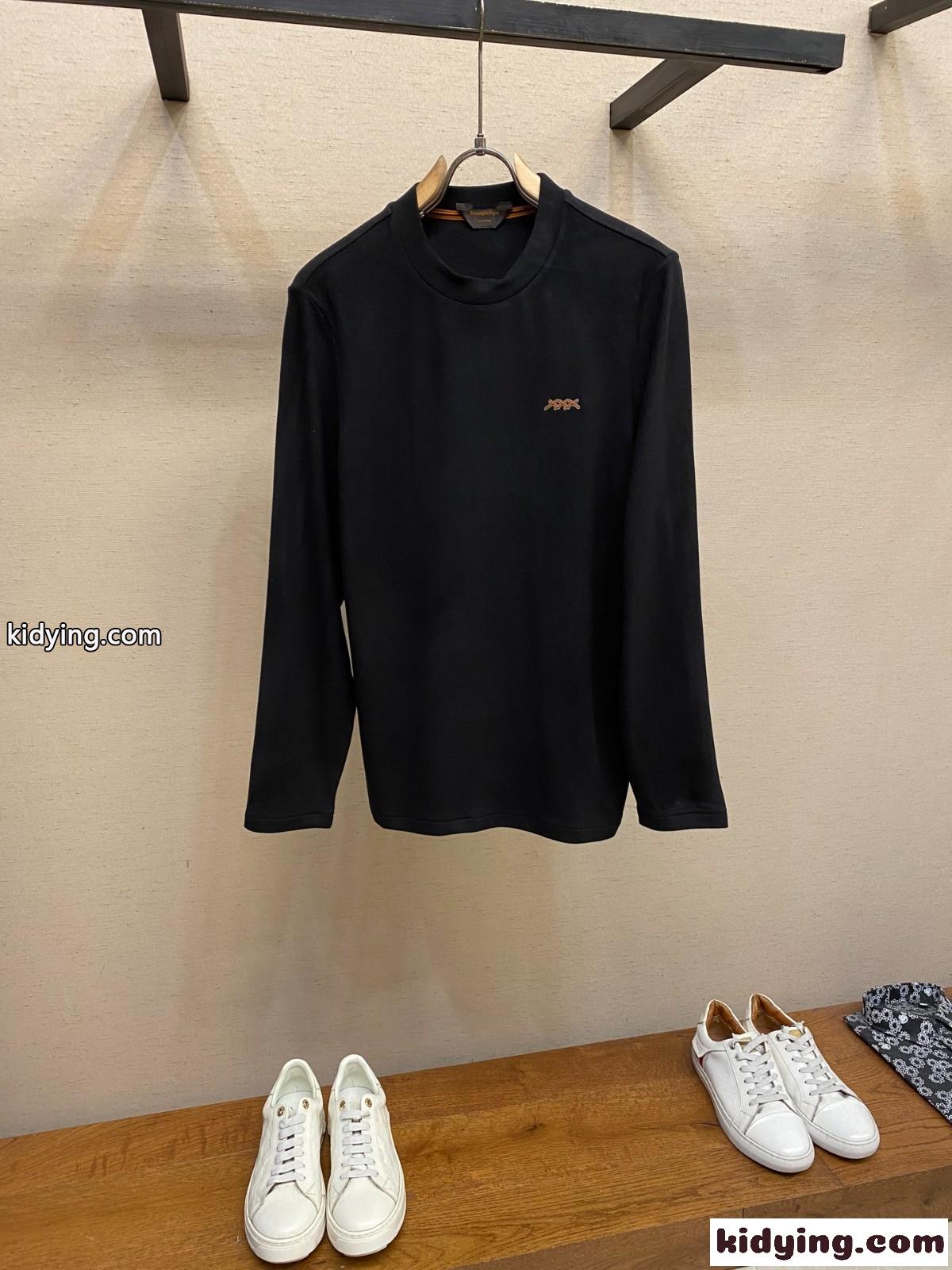 シンプル 上品 ロゴ 長袖Tシャツ エルメネジルド・ゼニア Tシャツ 偽物 ブラック-0