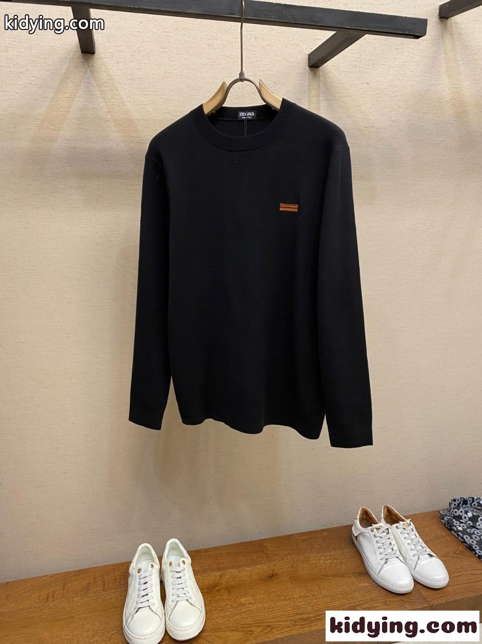シンプル 上品 クルーネック ニット エルメネジルド・ゼニア セーター 偽物 ブラック-1