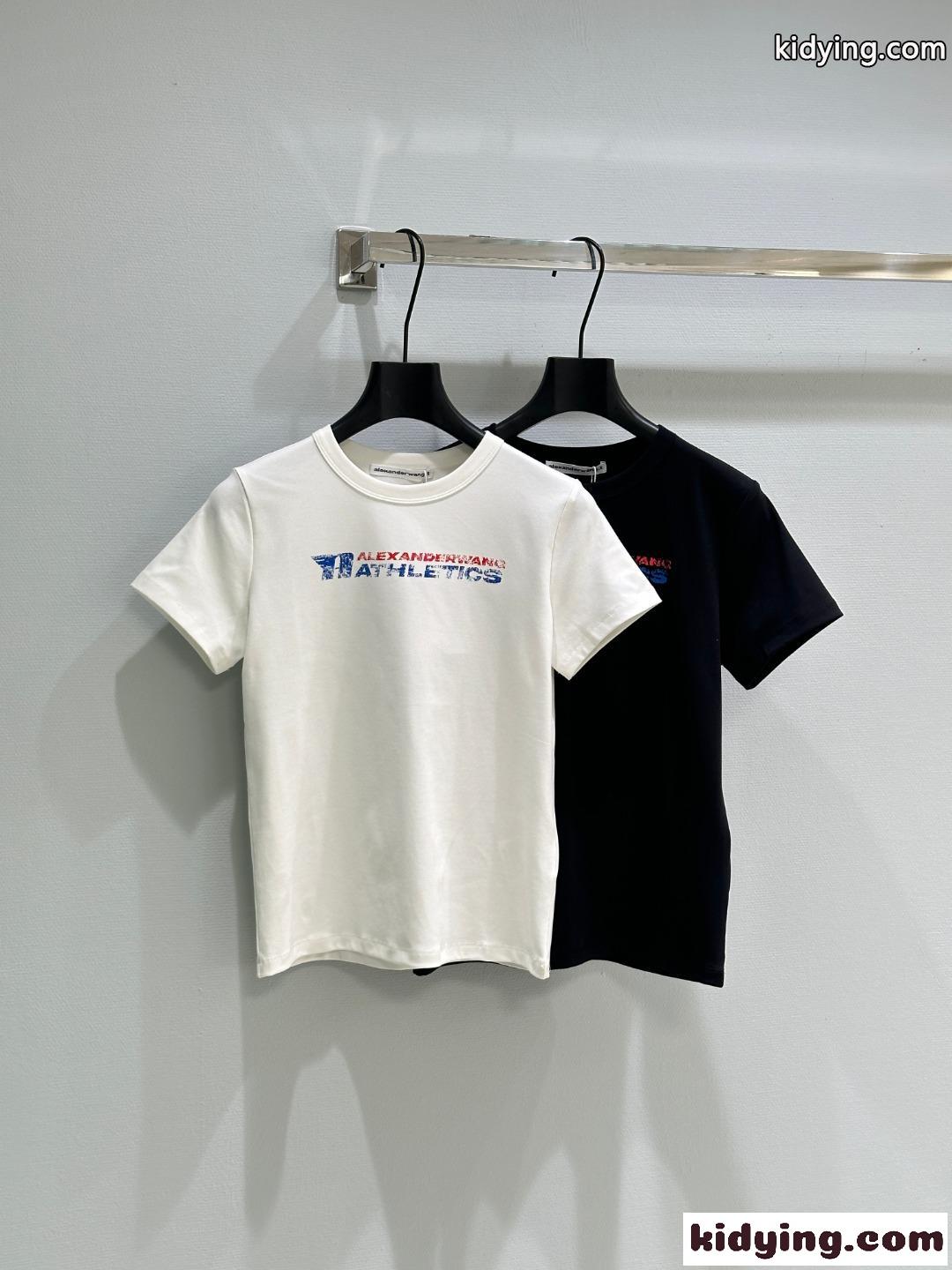 合わせやすい ロゴ クルーネック 半袖Tシャツ アレキサンダーワング Tシャツ コピー-1