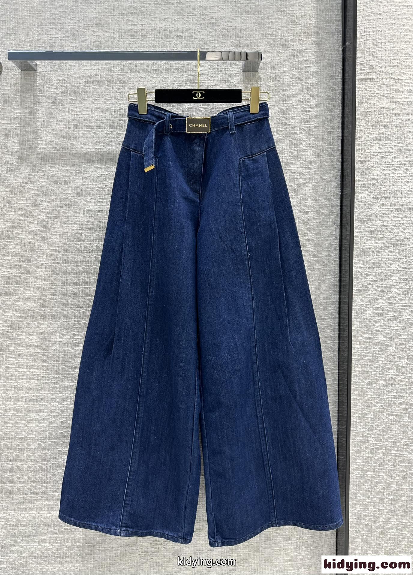 体型カバー ワイドストレート レディース デニムパンツ シャネル ジーンズ コピー ブルー-1