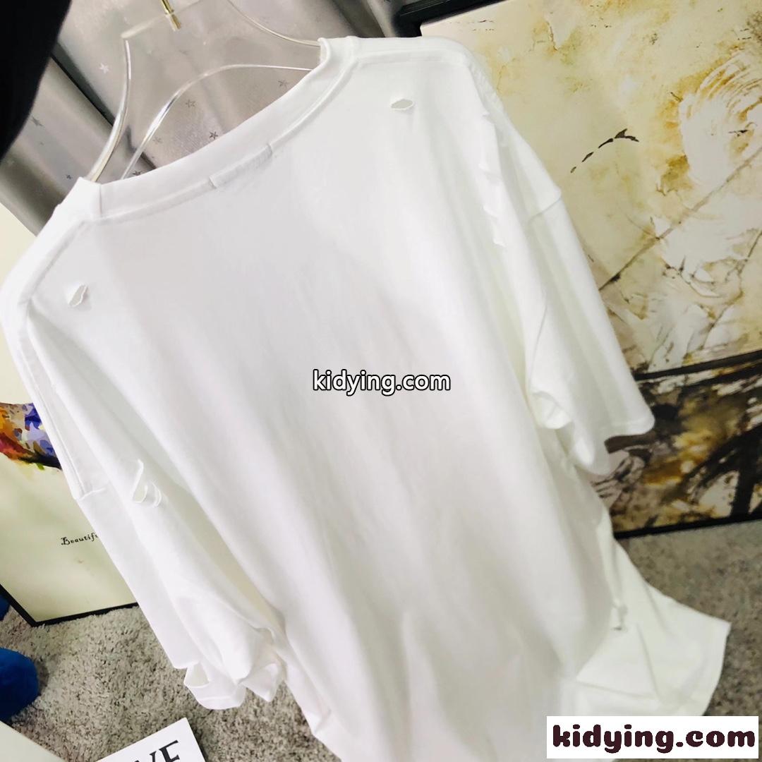 カジュアル ユニセックス ゆったり ダメージ バレンシアガ Tシャツ コピー 半袖 おしゃれ チュニック ホワイト ブラック-3