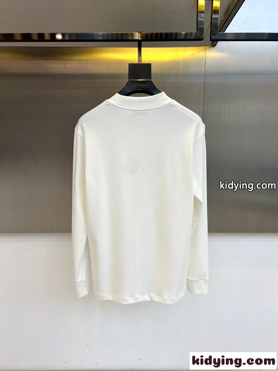 シンプル ロゴ コットン モックネック 長袖Tシャツ ロエベ Tシャツ 偽物 ホワイト-2