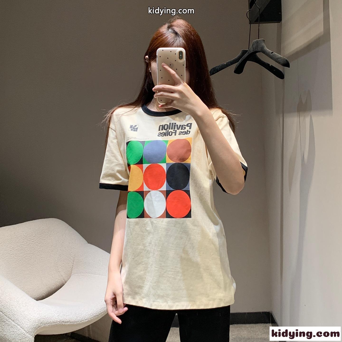 パヴィヨン デ フォリ プリント コットン Tシャツ ヴァレンティノ 半袖Tシャツ スーパーコピー ユニセックス ベージュ-0