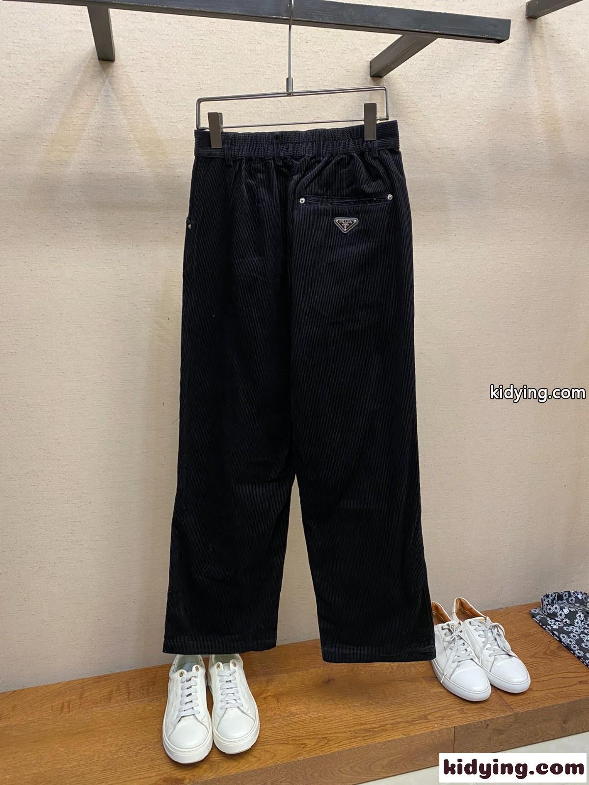 クラシック カジュアル コーデュロイ パンツ プラダ パンツ コピー ブラック-2