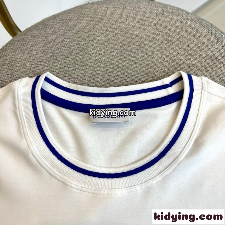 シンプル ロゴ刺繍 コットン 半袖Tシャツ バーバリー Tシャツ 偽物 ホワイト-1
