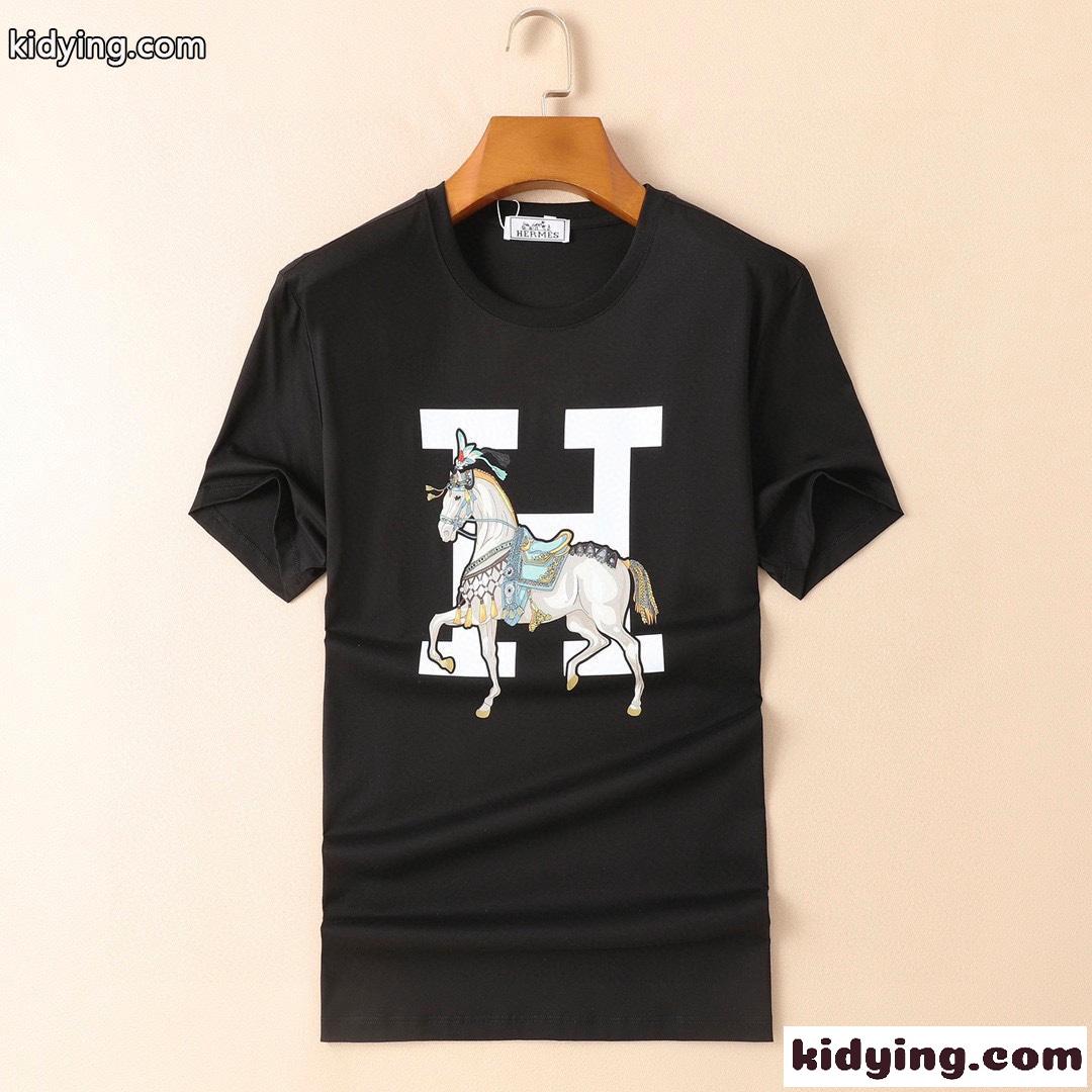 ベーシック 着心地いい クルーネック エルメス 半袖tシャツ コピー ロゴ プリント 春夏 定番 トップス-1