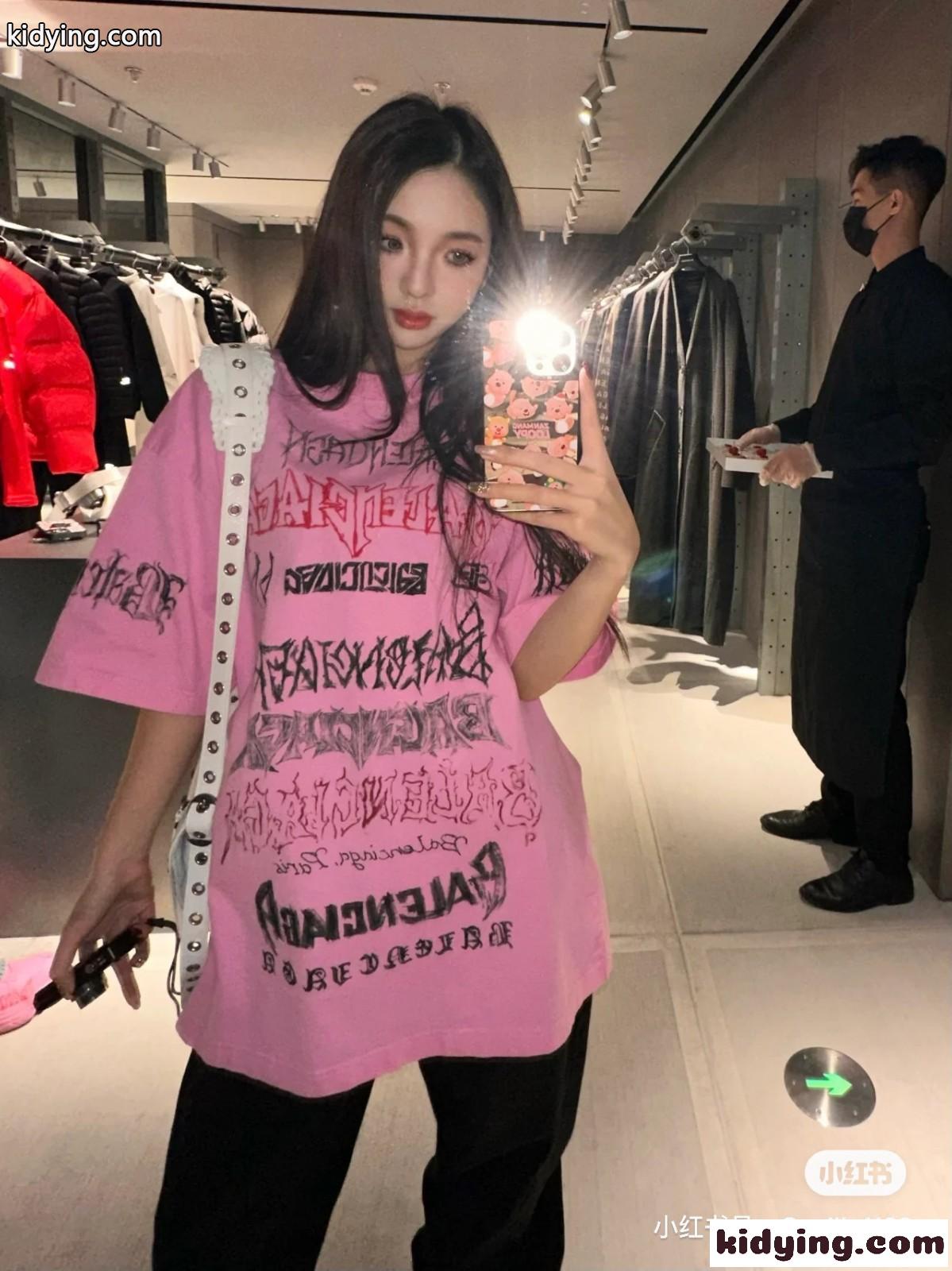 人気 オーバーサイズ 半袖Tシャツ バレンシアガ Tシャツ 偽物 ユニセックス ピンク-4