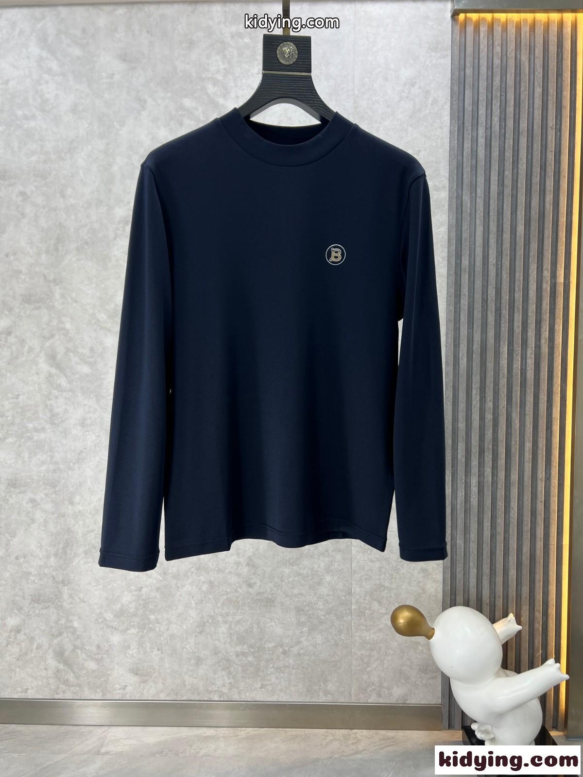 シンプル 合わせやすい クルーネック 長袖Tシャツ バーバリー Tシャツ コピー ネイビー-1