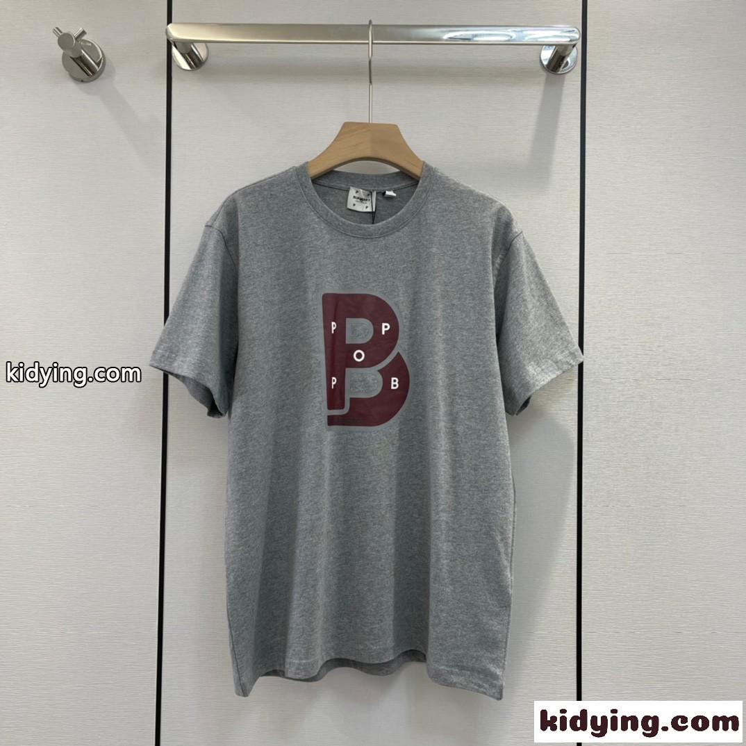 ベーシック ゆったり プリント クルーネック バーバリー Tシャツ コピー 半袖 トップス-0