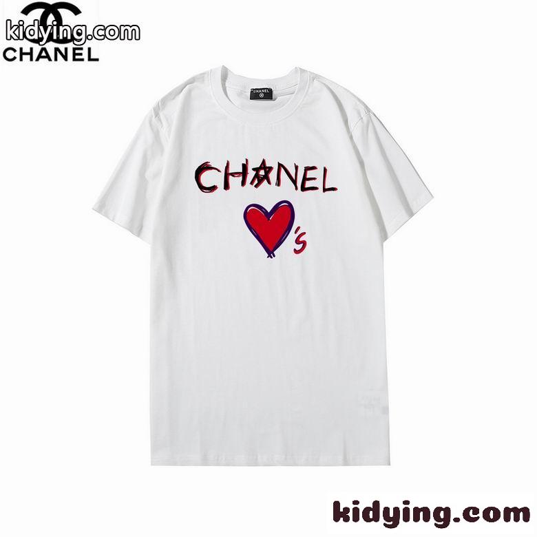 可愛い ロゴ プリント 半袖 シャネル tシャツ コピー ゆったり 快適 クルーネック トップス-1
