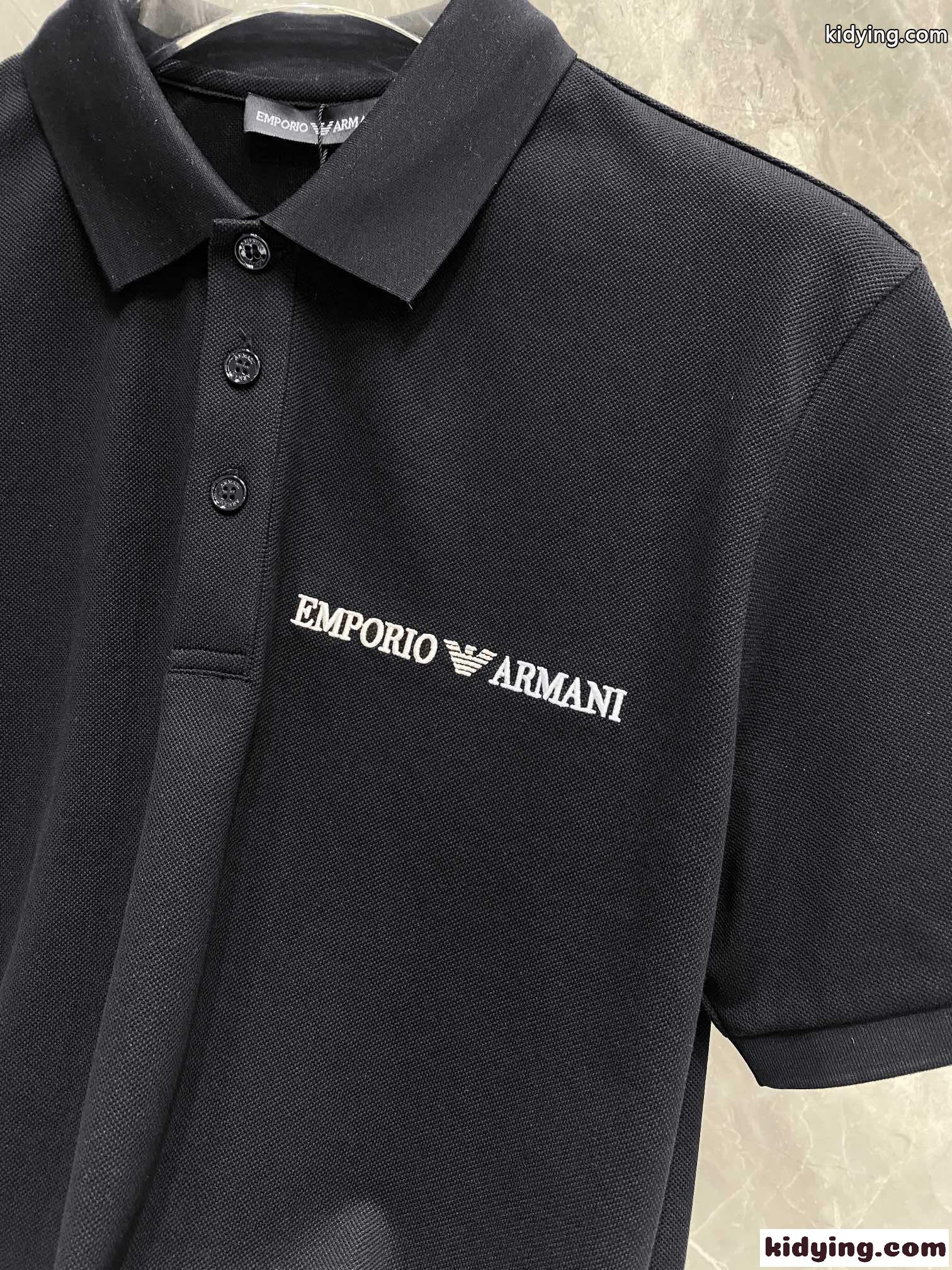 アルマーニ 半袖Tシャツ コピー シンプル カジュアル ロゴ コットンピケ ポロシャツ ブラック-1