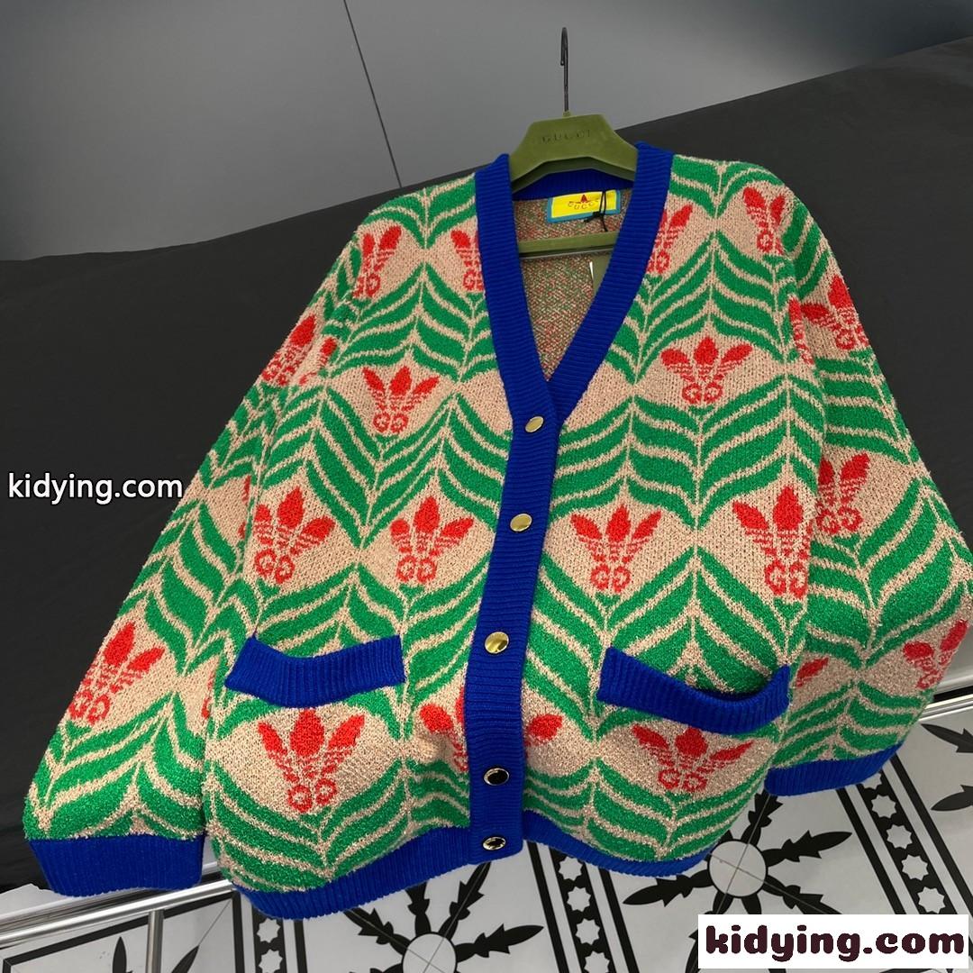 adidas x Gucci おしゃれ ゆったり Vネック 長袖 グッチ カーディガン コピー ニットカーディガン-3