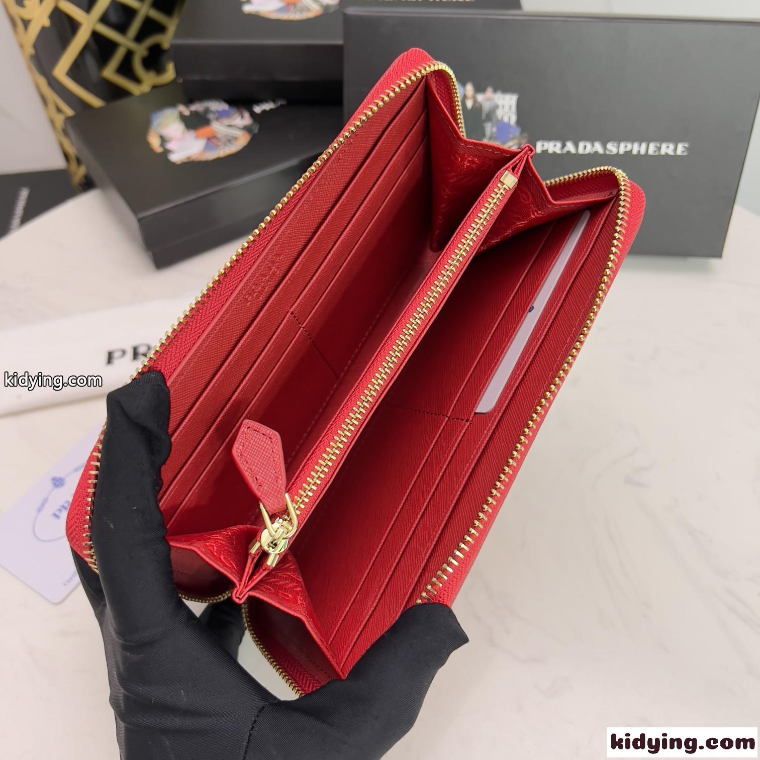 人気 シンプル ロゴ入り 長財布 プラダ 財布 コピー レッド-2