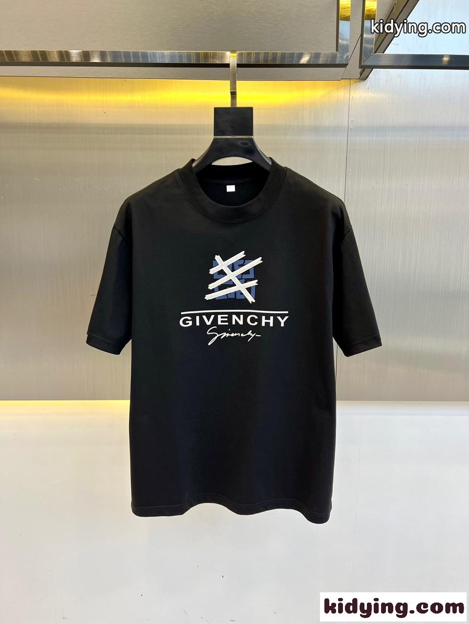 ジバンシィ Tシャツ 偽物 ロゴ入り お洒落 半袖Tシャツ コットン ブルー-0