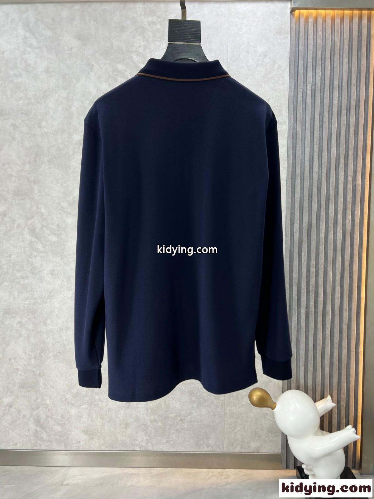 人気 ガンチーニ 刺繍入り 長袖 ポロシャツ サルヴァトーレ・フェラガモ Tシャツ コピー ネイビー-0