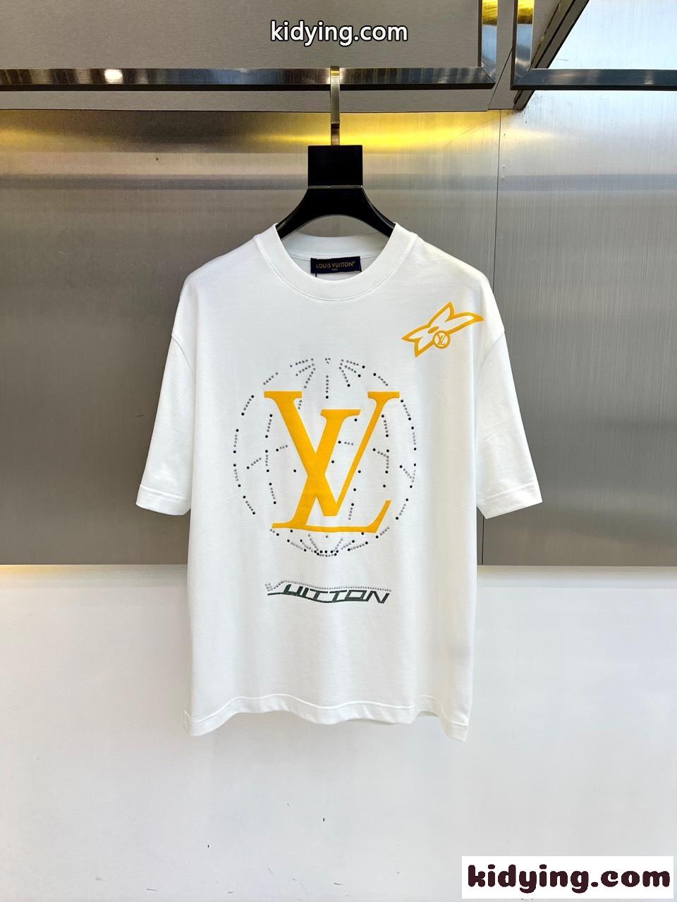 お洒落 プリント クルーネック ルイ・ヴィトン Tシャツ 偽物 ホワイト-1