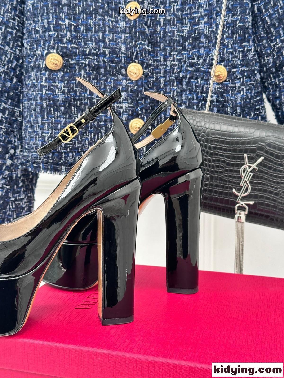 パテントレザー プラットフォーム パンプス ヴァレンティノ パンプス コピー ブラック-2