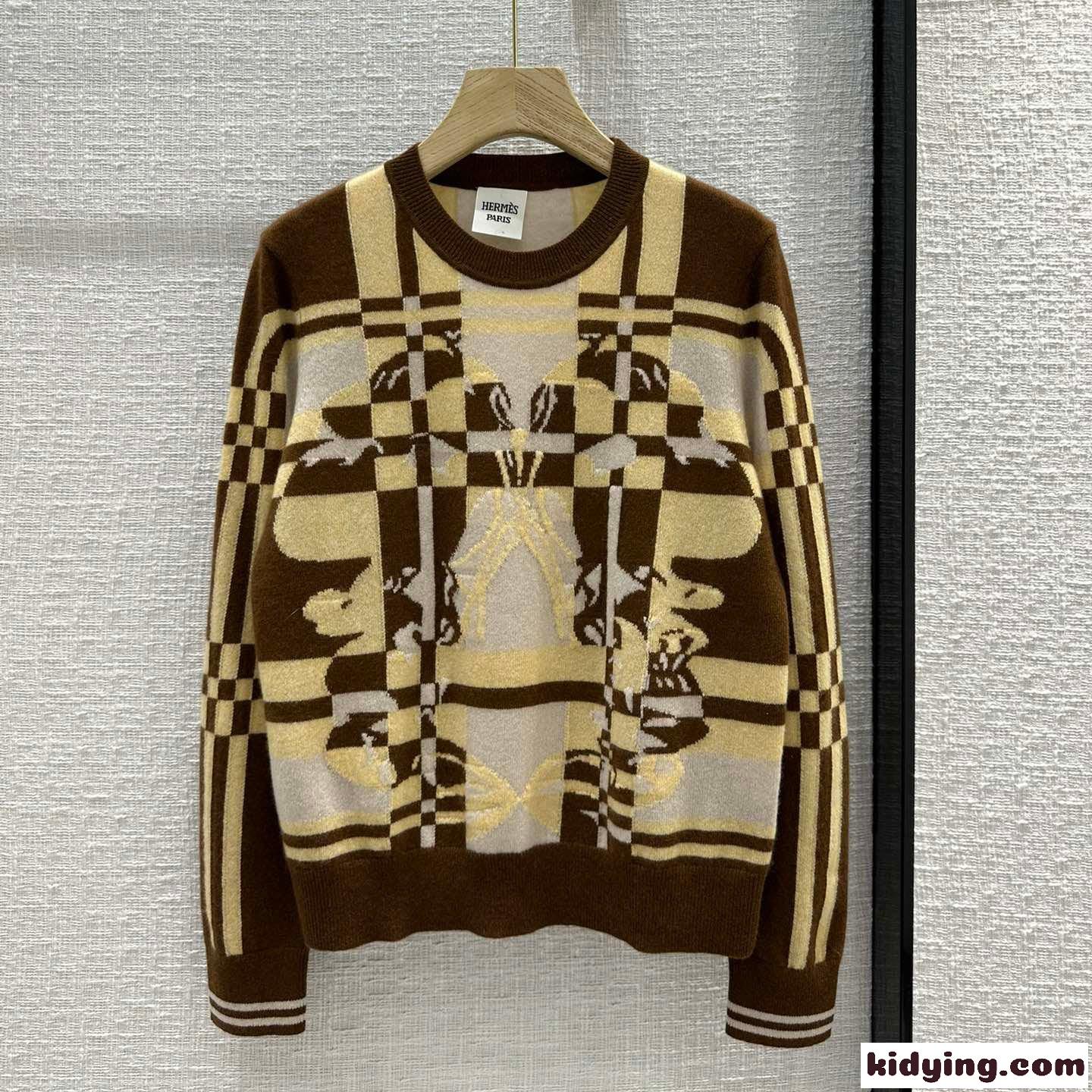 エルメス ブリッド・ドゥ・ガラ・タータン ロングスリーブニット コピー クルーネック-2