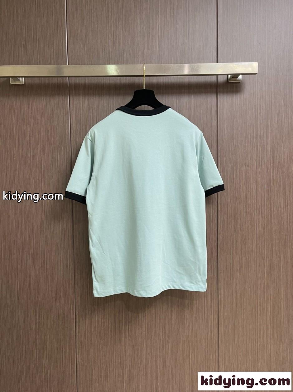 配色 スクリプトロゴ リンガーTシャツ グッチ Tシャツ 偽物 コットン ライトグリーン-0