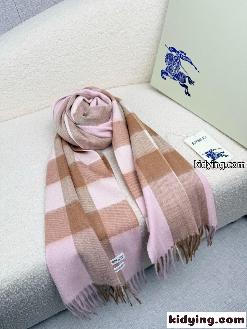 クラシック チェック カシミア マフラー バーバリー スカーフ 偽物 人気 定番 ピンク-4