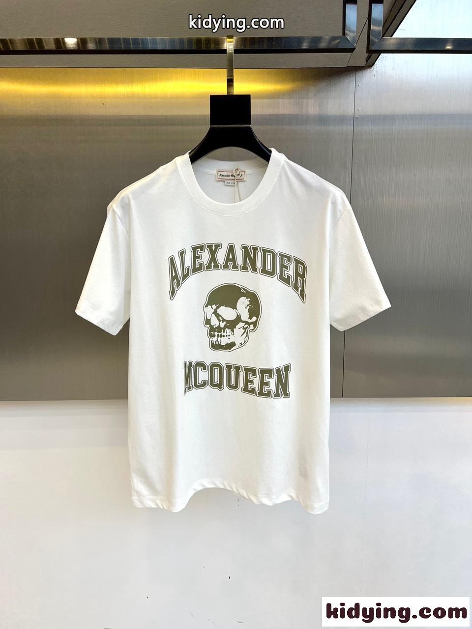 アレキサンダー・マックイーン Tシャツ コピー ロゴプリント コットン 半袖Tシャツ ホワイト-0