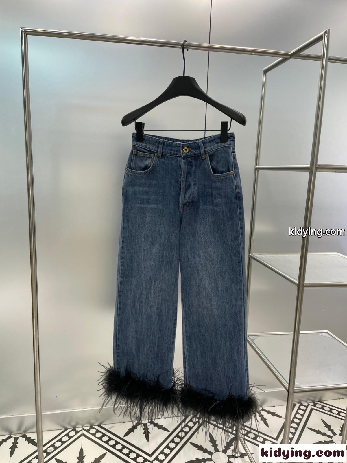 カジュアル ファー付き デニム ジーンズ ミュウミュウ パンツ コピー レディース-0