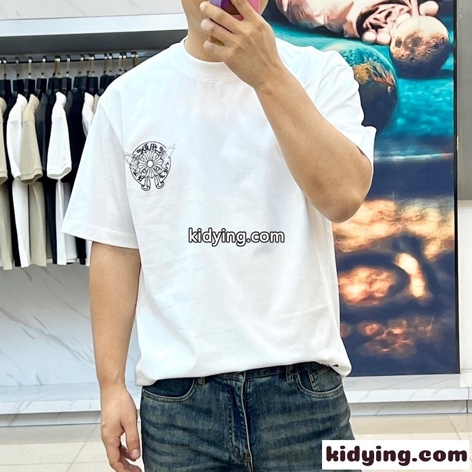 シンプル プリント ゆったり 半袖Tシャツ クロムハーツ Tシャツ コピー コットン ホワイト-1