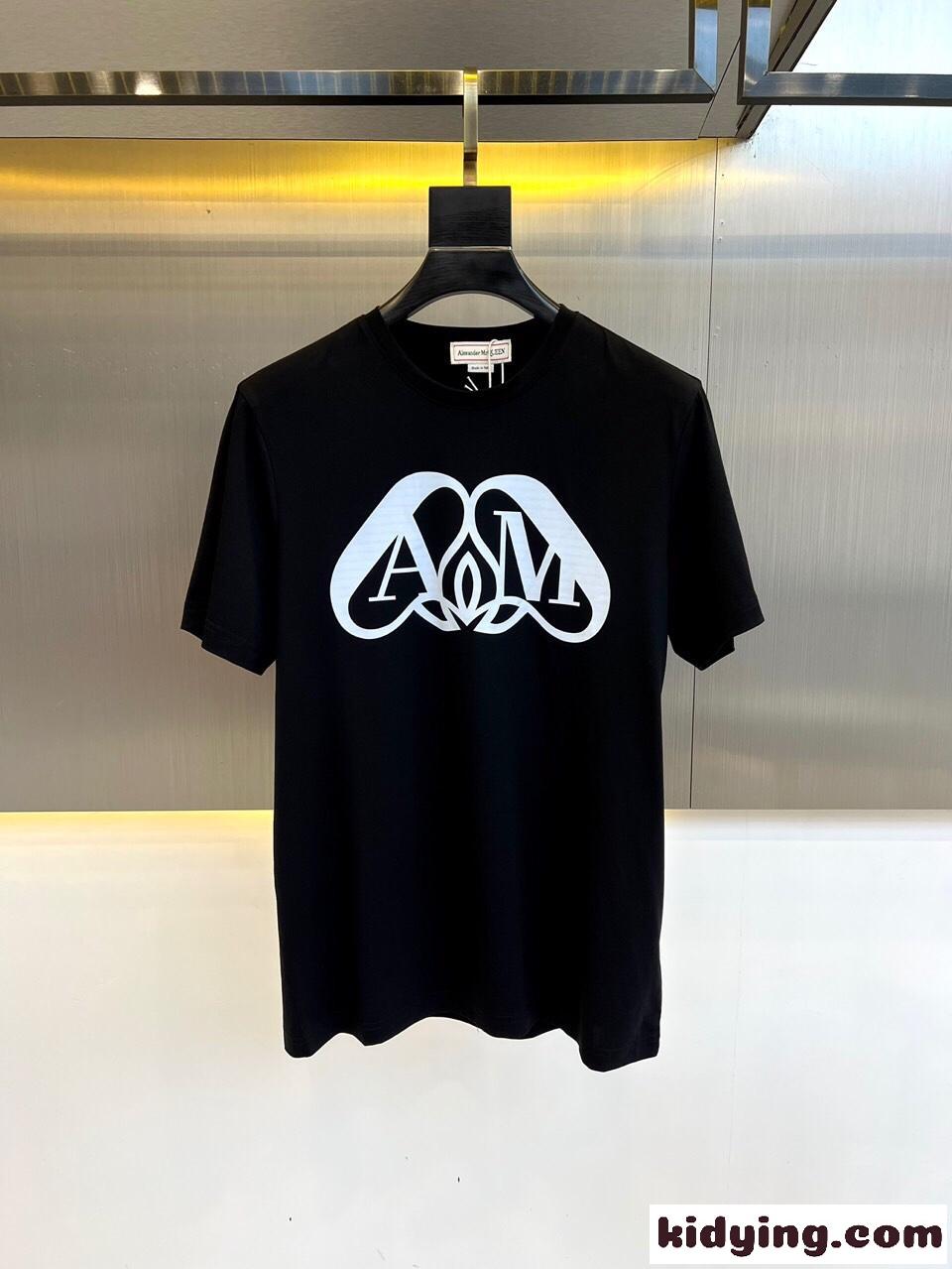 ロゴプリント コットン 半袖Tシャツ アレキサンダー・マックイーン Tシャツ コピー ブラック-0