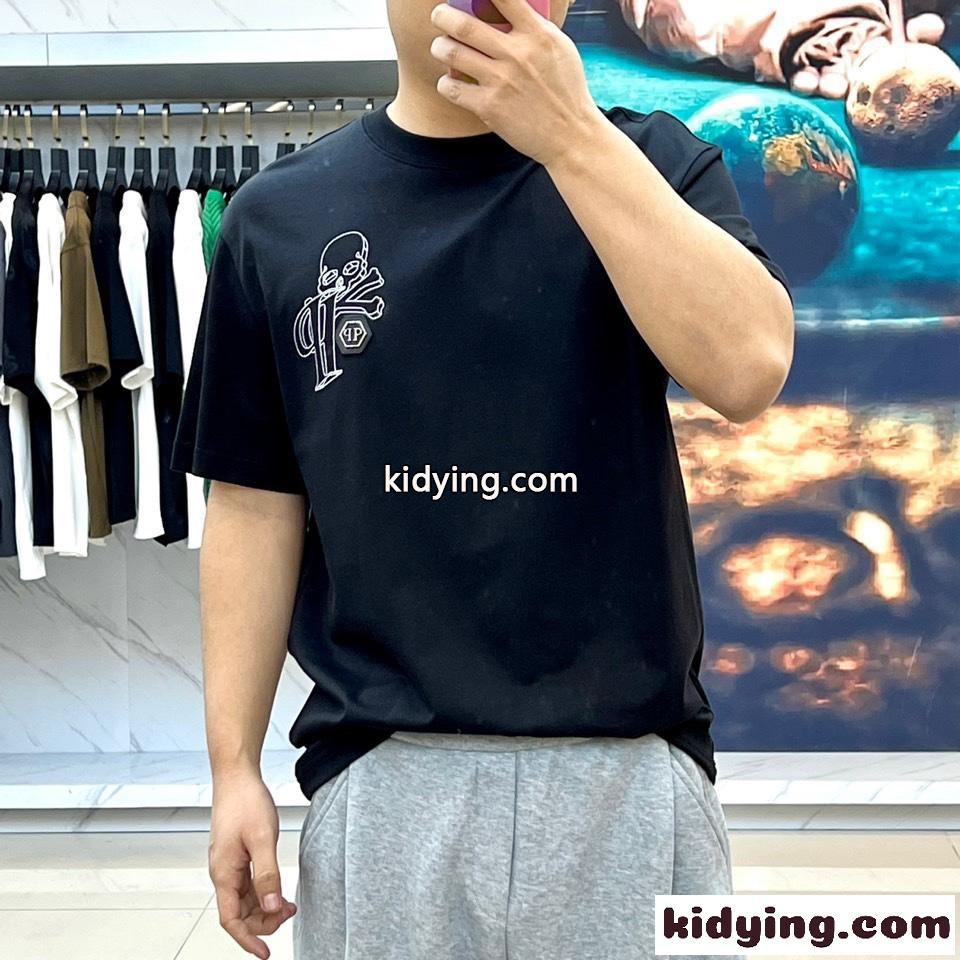カジュアル コットン プリント フィリッププレイン 半袖Tシャツ コピー ブラック-2