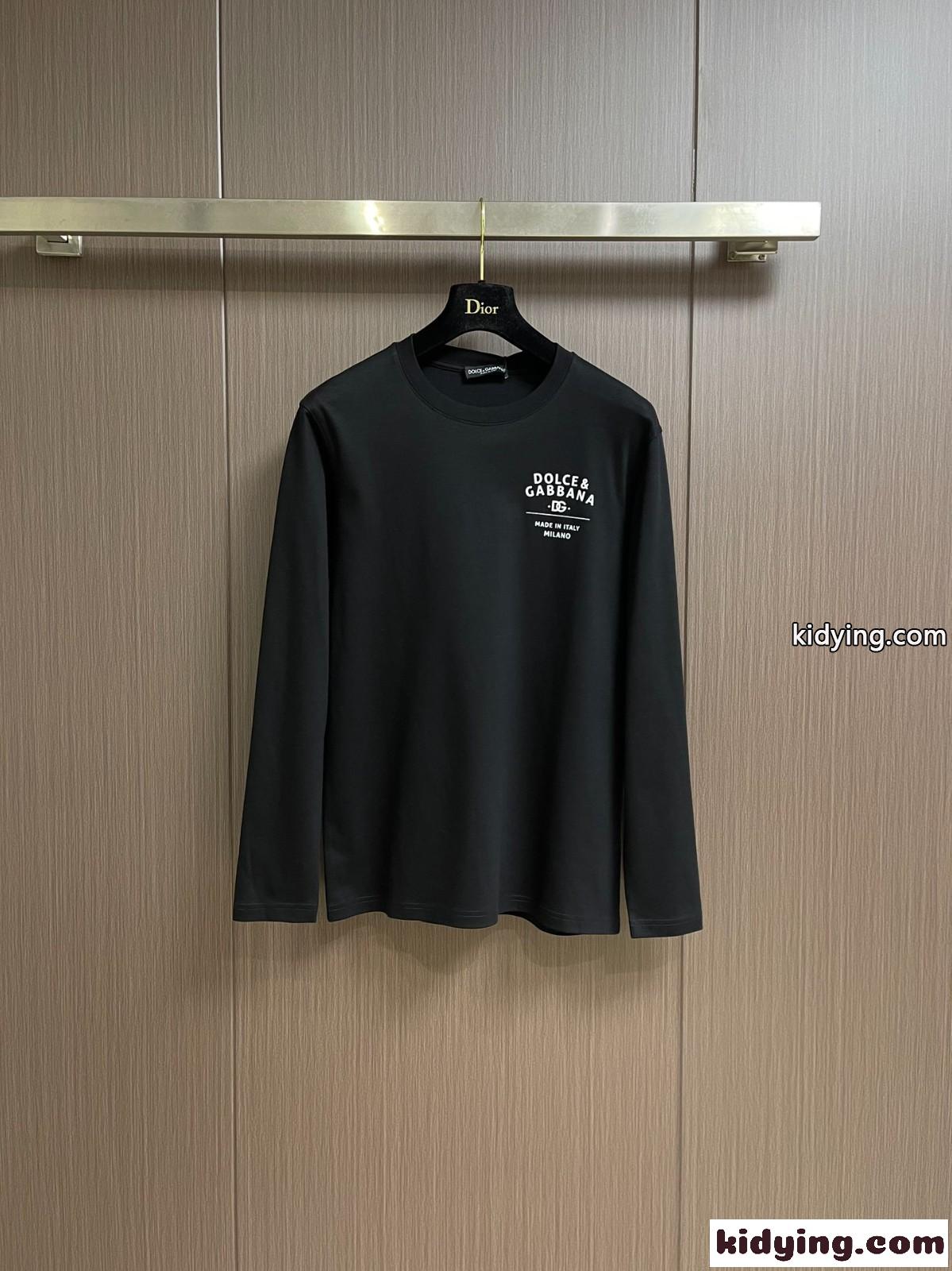 ドルチェ&ガッバーナ Tシャツ コピー シンプル 上品 ロゴプリント コットン 長袖Tシャツ ブラック-0